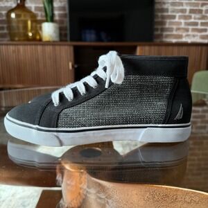 Nautica Somerset Womens High Top Sneakers Black Grey Canvas Lace Up Size 8 US